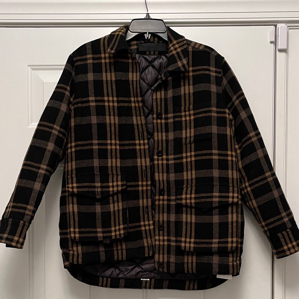 Jenni Kayne Black and Brown Plaid Shirt Jacket